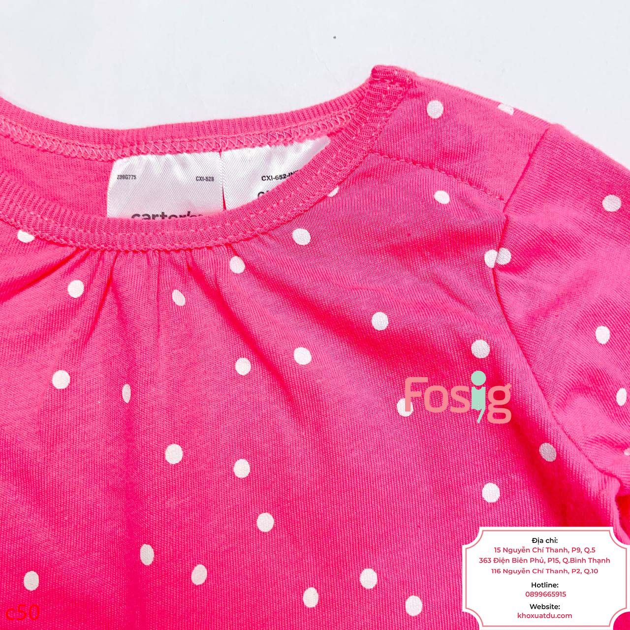  [4-5kg] Áo Thun Tay Dài Bé Gái Cter - Hồng Chấm Mèo 