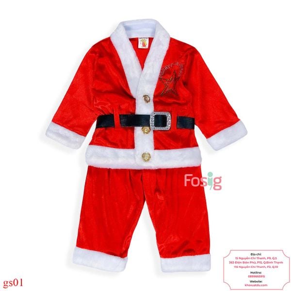  [8-40kg] Set Đồ Bộ Ông Già Noel Vải Nhung Cho Bé - Đỏ Sao 