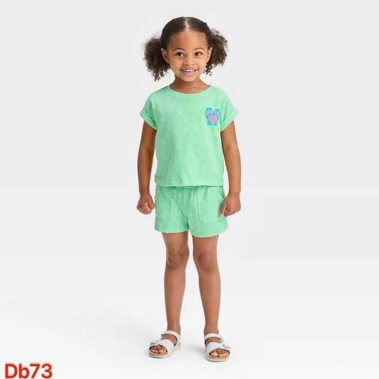  [8-12kg; 17-21kg 12m-5T] Set Đồ Bộ Ngắn Áo Croptop CJ Bé Gái - Xanh Quần Xanh 