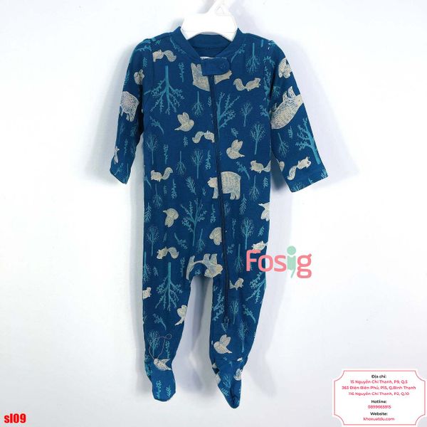  [3-6M] Sleepsuit Khoá Kéo Có Vớ ON Bé Trai - Navy Thú Kem 