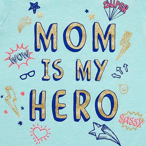  [15-16kg] Áo Thun Tay Ngắn Bé Gái PL - Xanh Biển Mom Is My Hero 