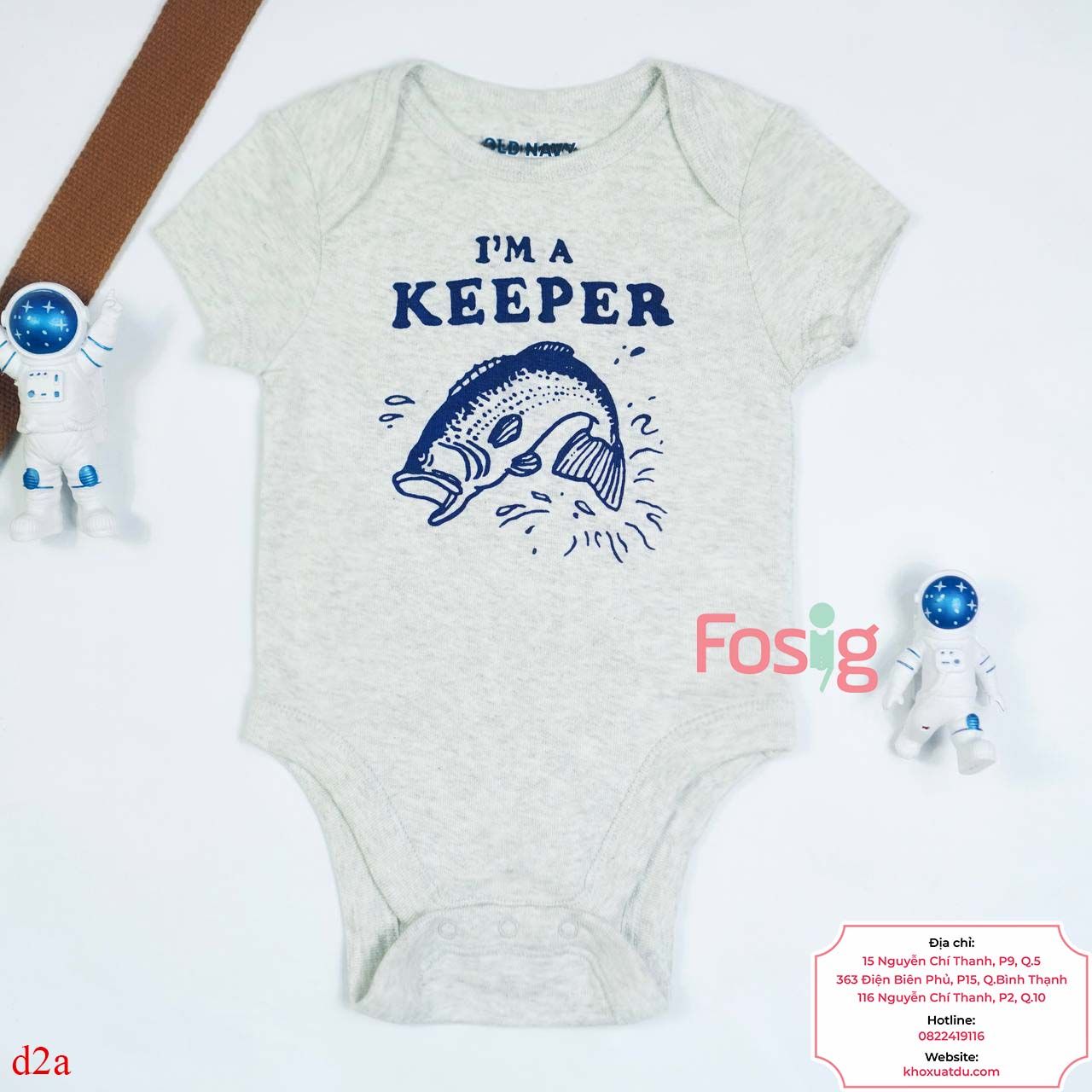  [0-24m] Bodysuit Tay Ngắn Bé Trai ON - Xám Keeper Cá 