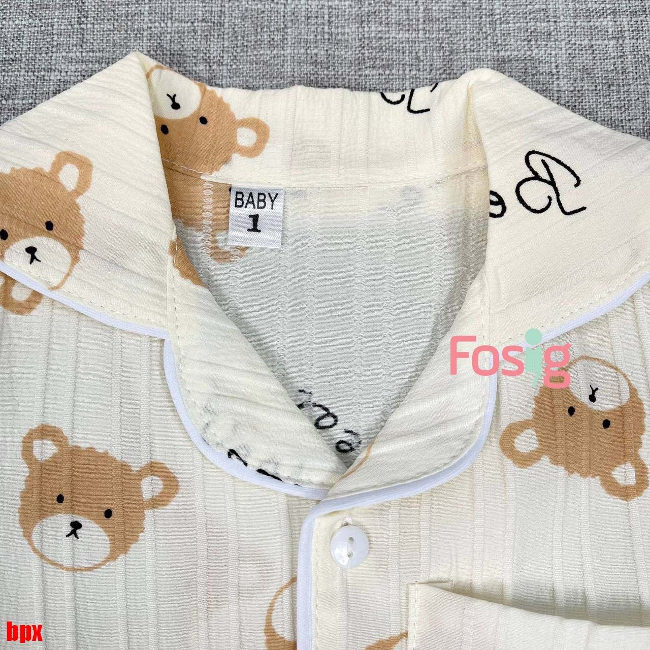  [6-10] Set Đồ Bộ Ngủ Ngắn Pijama Vải Xô Cho Bé - Kem Gấu Nâu 