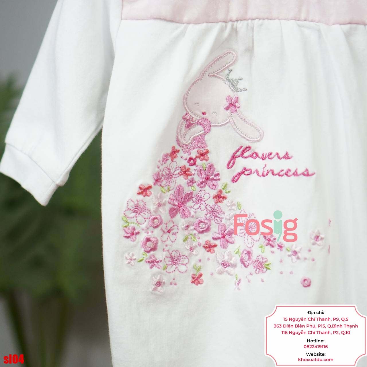  [1m] Sleepsuit Có Vớ Bé Gái - Trắng Hồng Thỏ Hoa 