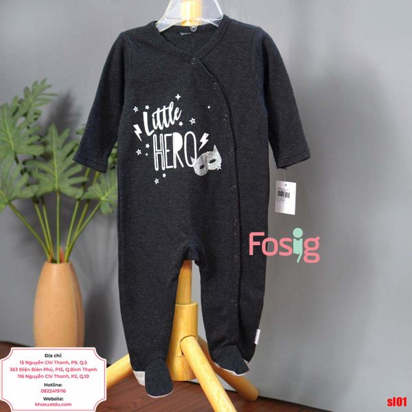  [6m] Sleepsuit Có Vớ Bé Trai - Đen Little 