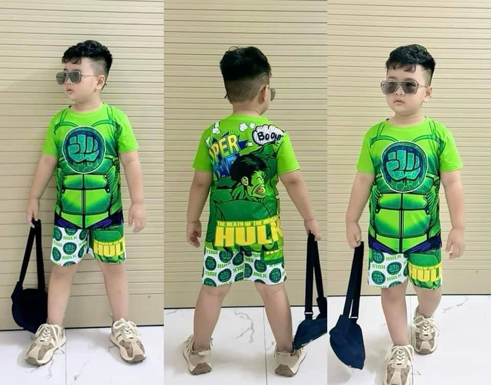  [10-13kg; 17-19kg; 24-26kg] Set Đồ Bộ Ngắn Thun Cotton Bé Trai - Xanh Hulk 