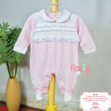  [1m] Sleepsuit Có Vớ Bé Gái - Hồng Trắng Hoa Cườm 