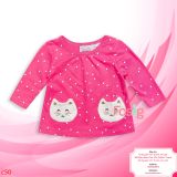  [4-5kg] Áo Thun Tay Dài Bé Gái Cter - Hồng Chấm Mèo 