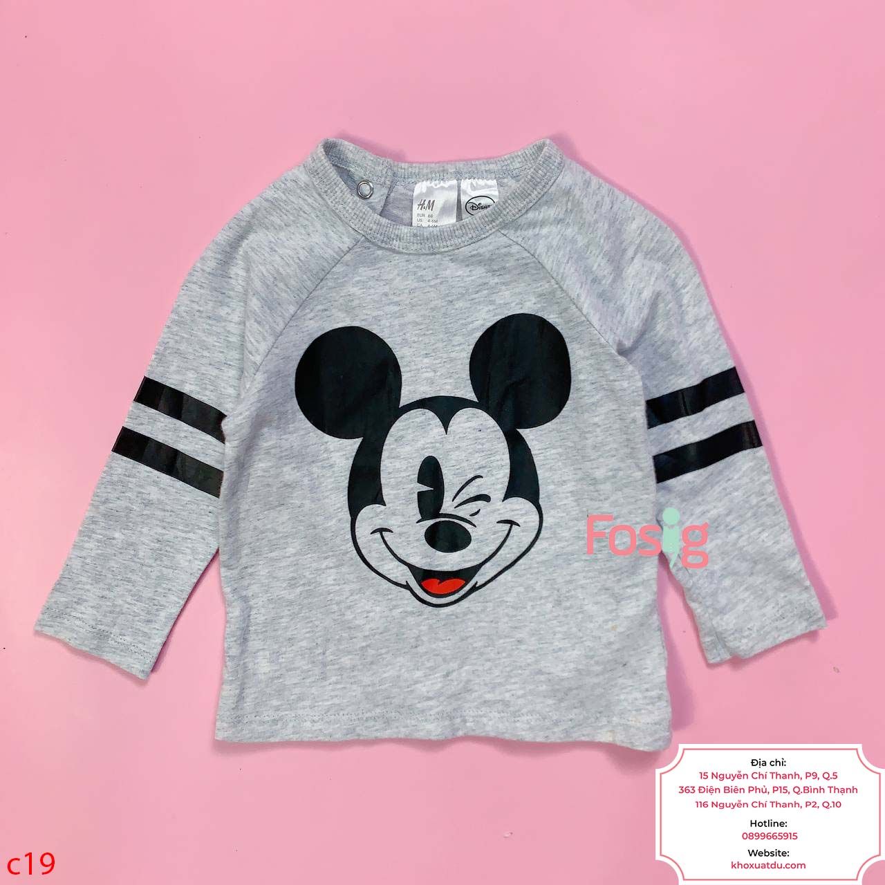  [3-9m] Áo Thun Tay Dài Bé Trai HM - Xám Nhạt Mickey 