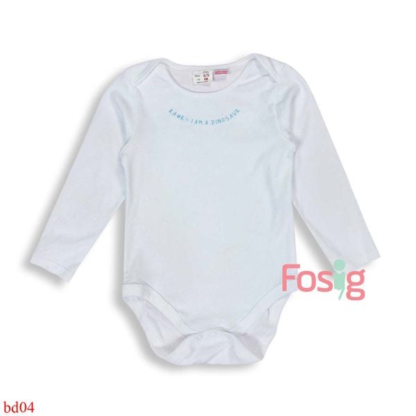  [0-9m; 2-3T] Bodysuit Tay Dài Bé Trai Zra - Trắng Chữ Xanh 