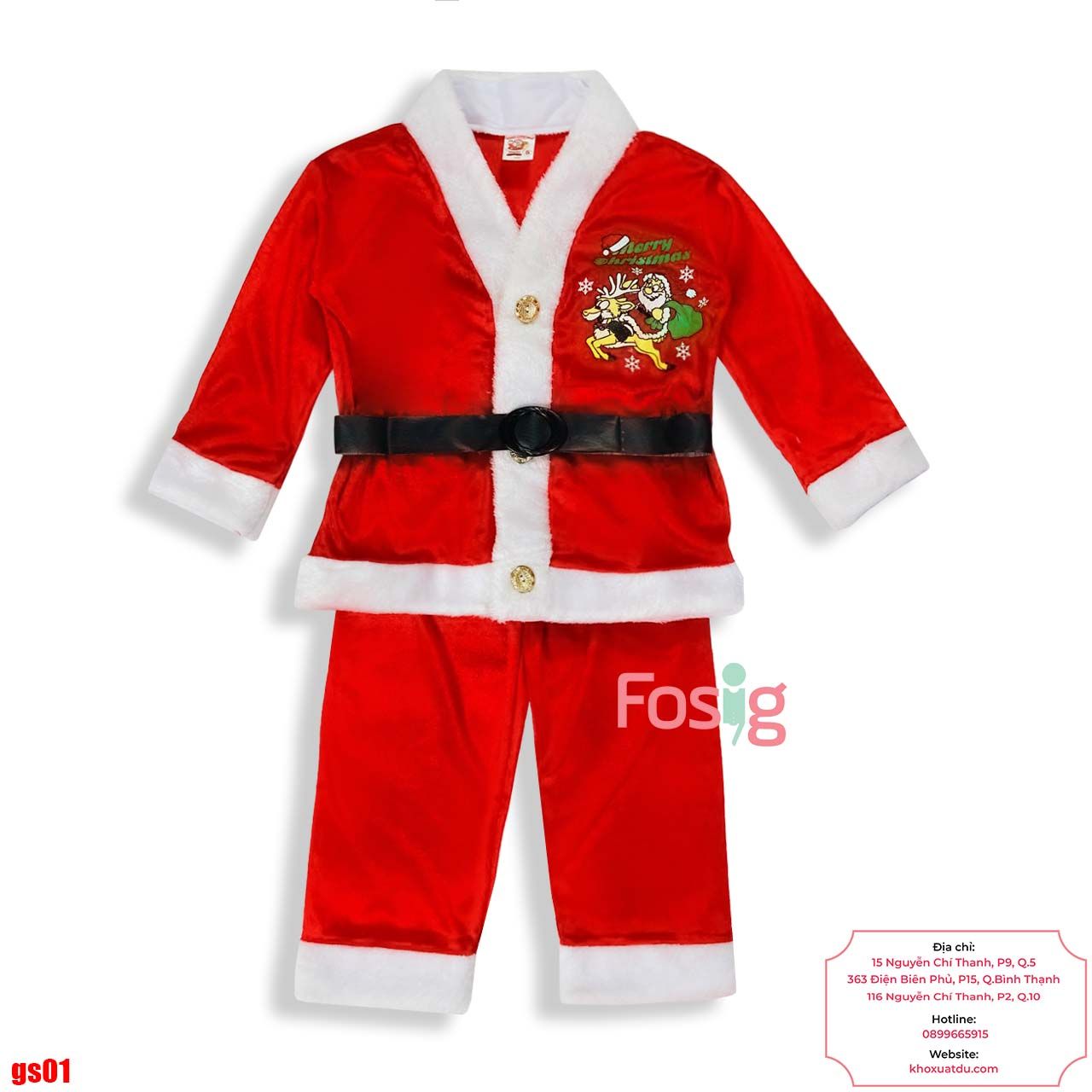  [13-15kg ; 18-19kg] Set Đồ Bộ Ông Già Noel Vải Nhung Cho Bé - Đỏ Chữ Xanh 