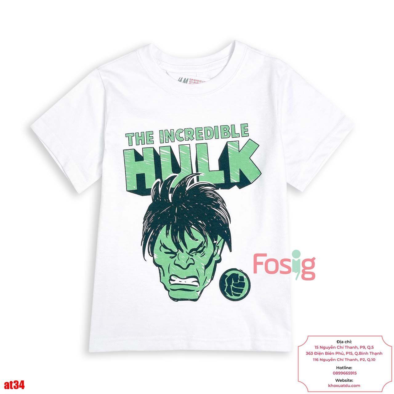  [16-17kg] Áo Thun Tay Ngắn Bé Trai HM140 - Trắng The Incredible Hulk 