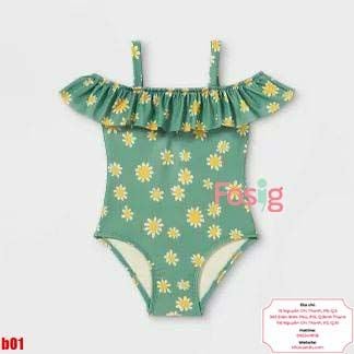  [9-10kg ;  18-19kg] Đồ Bơi Bé Gái CJ - Xanh Rêu Hoa Vàng 