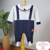  [1m ; 6m] Sleepsuit Có Vớ Bé Trai - Trắng Navy Chấm 