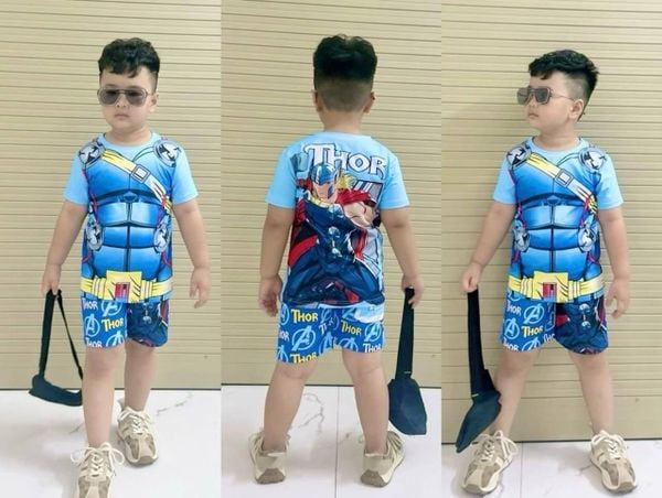  [10-13kg; 17-19kg] Set Đồ Bộ Ngắn Thun Cotton Bé Trai - Xanh Thor 