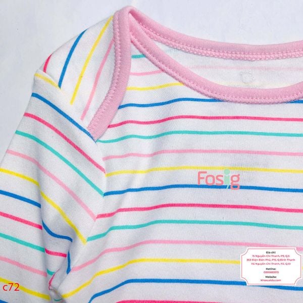  [12-16kg] Bodysuit Tay Dài Bé Gái Geo - Trắng Sọc Màu 