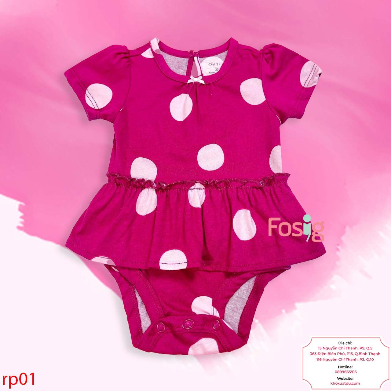  [0-3m] Romper Váy Bé Gái Cter - Tím Chấm Hồng 