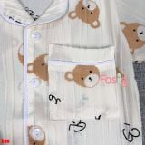  [6-10] Set Đồ Bộ Ngủ Ngắn Pijama Vải Xô Cho Bé - Kem Gấu Nâu 