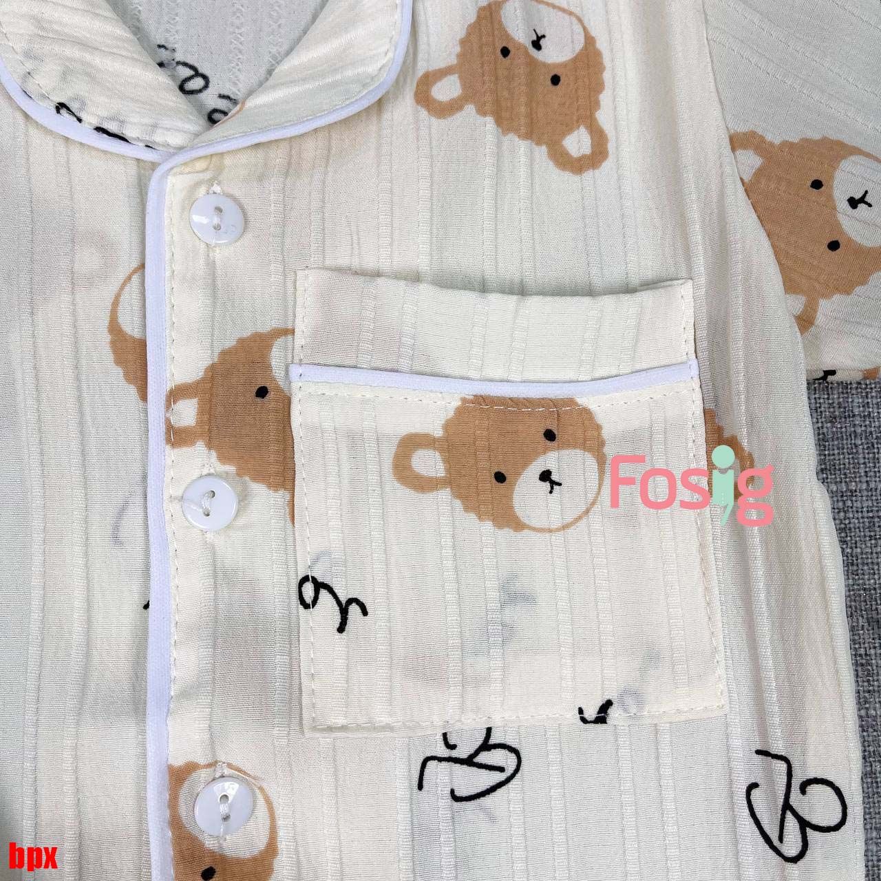  [6-10] Set Đồ Bộ Ngủ Ngắn Pijama Vải Xô Cho Bé - Kem Gấu Nâu 