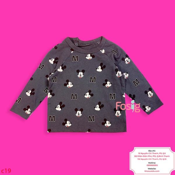  [6-9m] Áo Thun Tay Dài Bé Trai HM - Xám Đen Mickey 