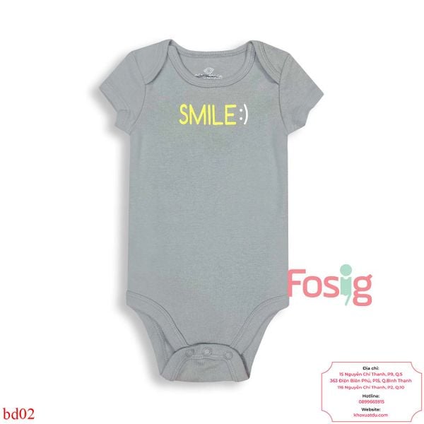  [0-3m, 9-12m] Bodysuit Tay Ngắn Bé Trai OD - Xám Smile 