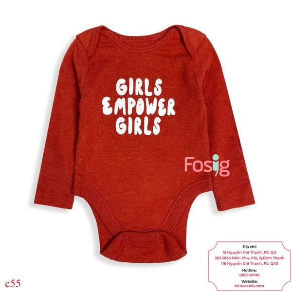  [0-3M ; 6-9M] Bodysuit Tay Dài Bé Gái ON - Đỏ Nâu Đậm Girl 