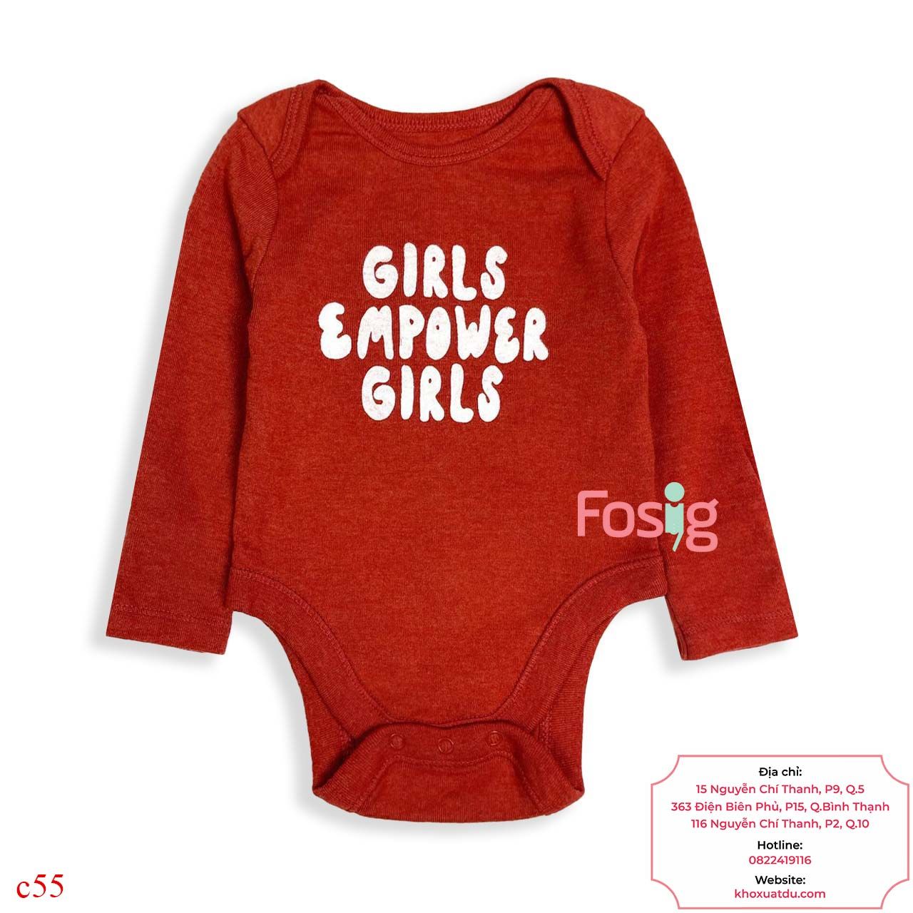  [0-3M ; 6-9M] Bodysuit Tay Dài Bé Gái ON - Đỏ Nâu Đậm Girl 