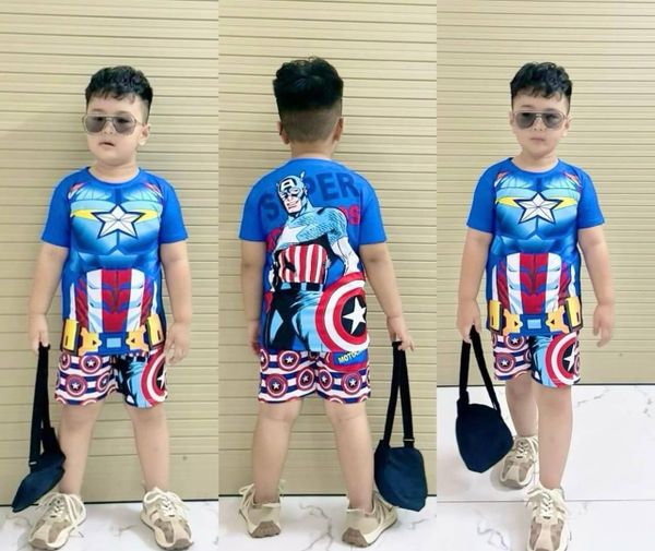  [17-19kg] Set Đồ Bộ Ngắn Thun Cotton Bé Trai - Xanh Captain 