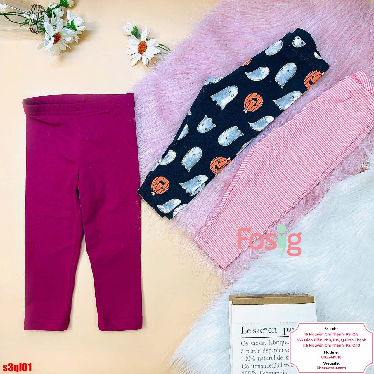  [6-45kg] Set 3 Quần Dài Legging Cter Bé Gái Mix Nhiều Màu - Combo Màu Ngẫu Nhiên 