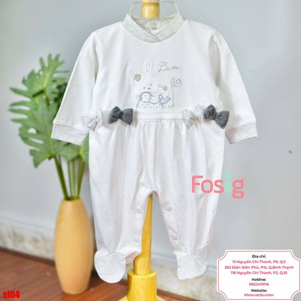  [3m] Sleepsuit Có Vớ Bé Gái - Trắng Thỏ Love 