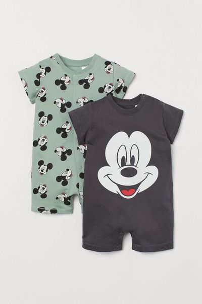  [5-6kg; 15-16kg] Set 2 Romper Body Đùi Cho Bé Trai HM - Xanh Đen Mickey 