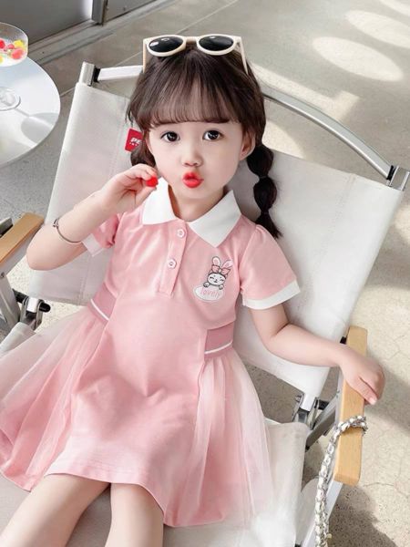  [13-15kg; 17-18kg] Đầm Polo Thu Phối Voan Bé Gái - Hồng Thỏ 