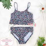  [18-19kg] Đồ Bơi 2 Mảnh Bé Gái Oskos - Navy Hoa Nhỏ Croptop 