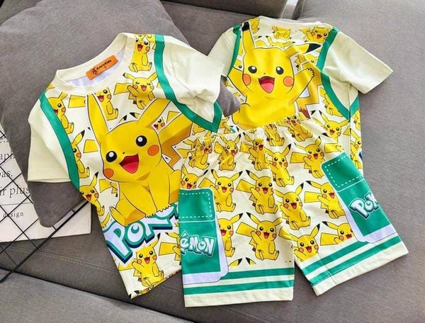  [7-17kg] Set Đồ Bộ Ngắn Thun Lạnh Bé Trai - Vàng Pikachu 