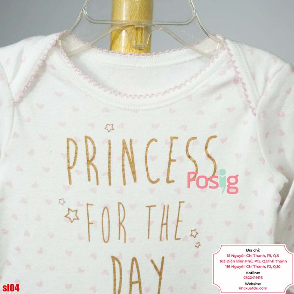  [3m] Sleepsuit Có Vớ Bé Gái - Trắng Tim Princess 