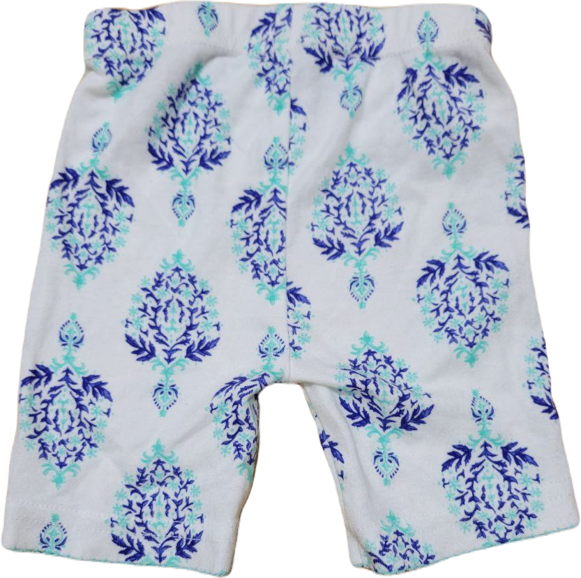  Quần Short Thun Bé Gái - Trắng Hoa Văn Xanh 