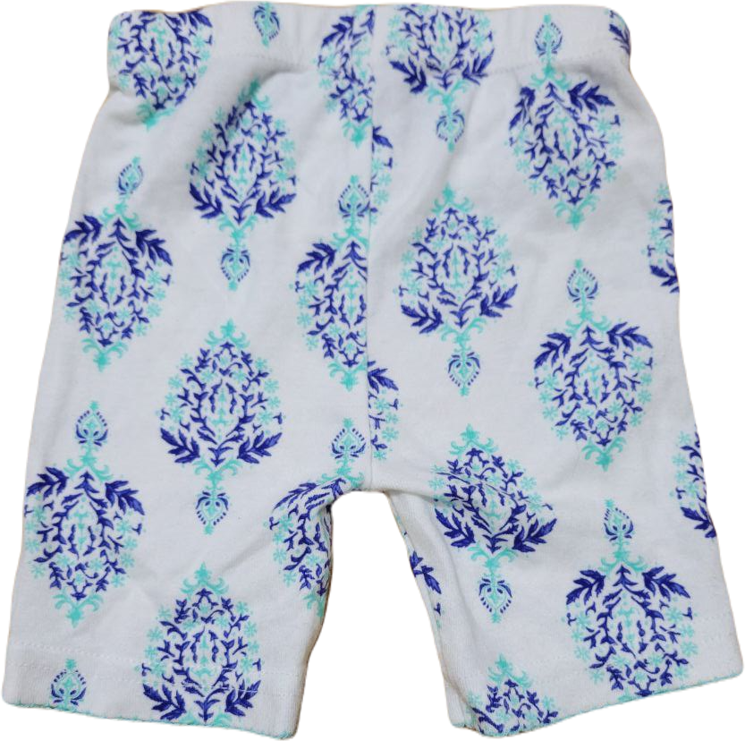  Quần Short Thun Bé Gái - Trắng Hoa Văn Xanh 