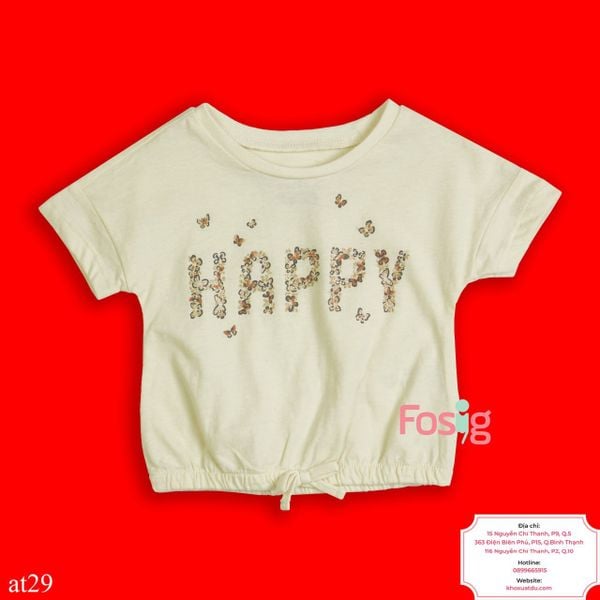  4-5kg [3M] Áo Thun Tay Ngắn Bé Gái Cter - Kem Happy 