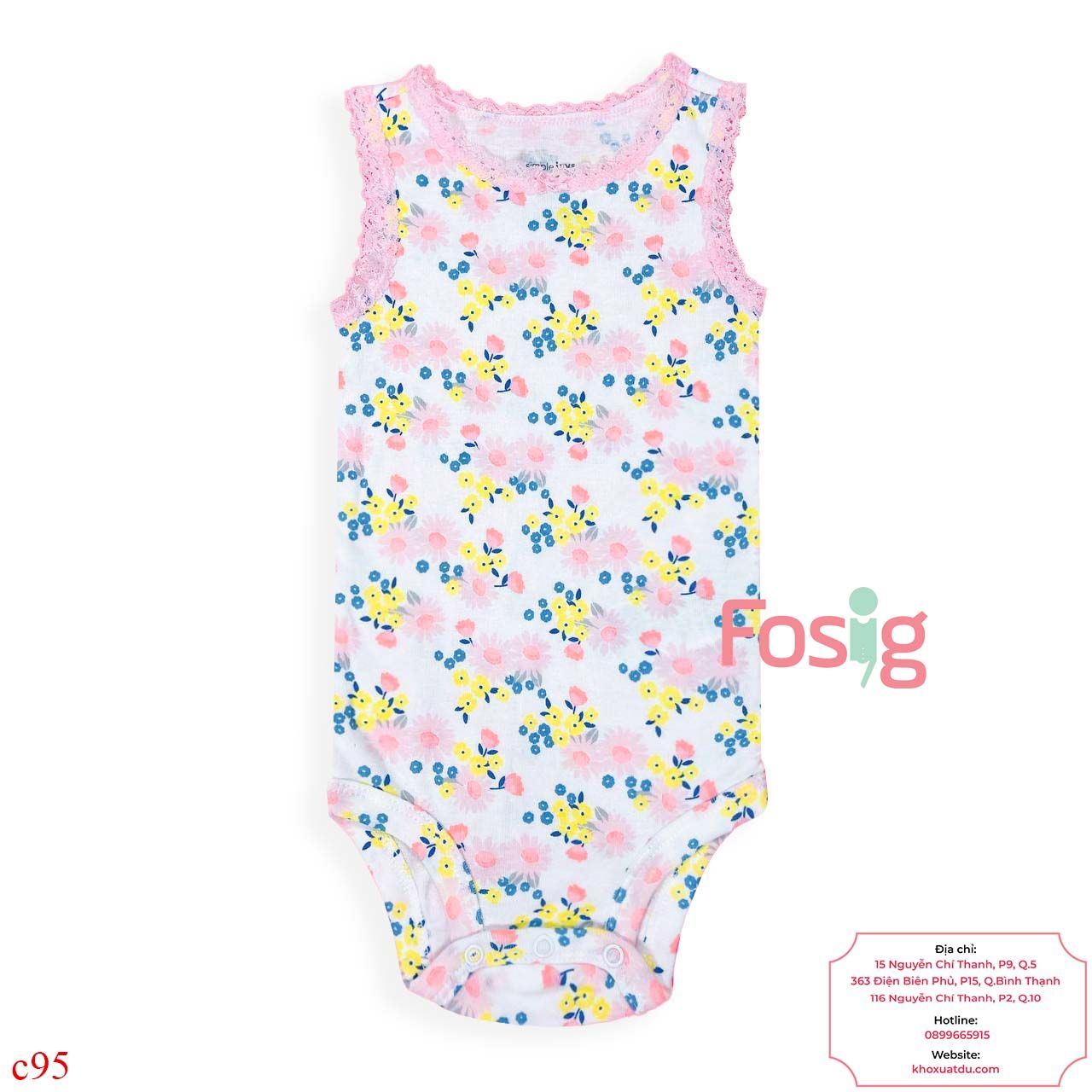  3m Bodysuit Cánh Tiên Bé Gái Cter50 - Trắng Hoa Hồng Vàng 