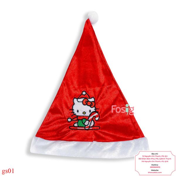  [4-6 Tuổi] Nón Ông Già Noel Hình Thêu Cho Bé - Hello Kitty 