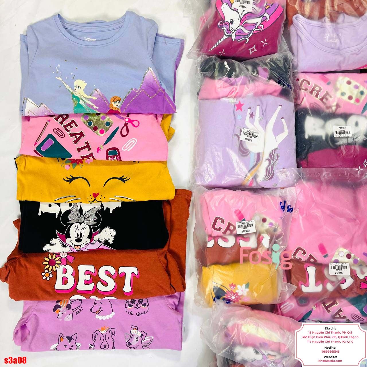  [8-44kg] Set 3 Áo Thun Tay Dài JB Bé Gái - Set màu ngẫu nhiên 