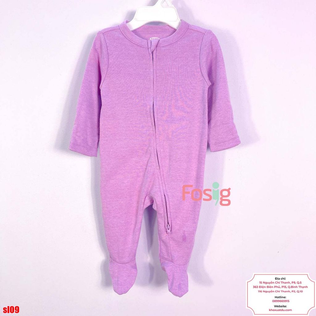  [0-9m] Sleepsuit Khoá Kéo Có Vớ ON Bé Gái - Tím Nhạt Trơn 