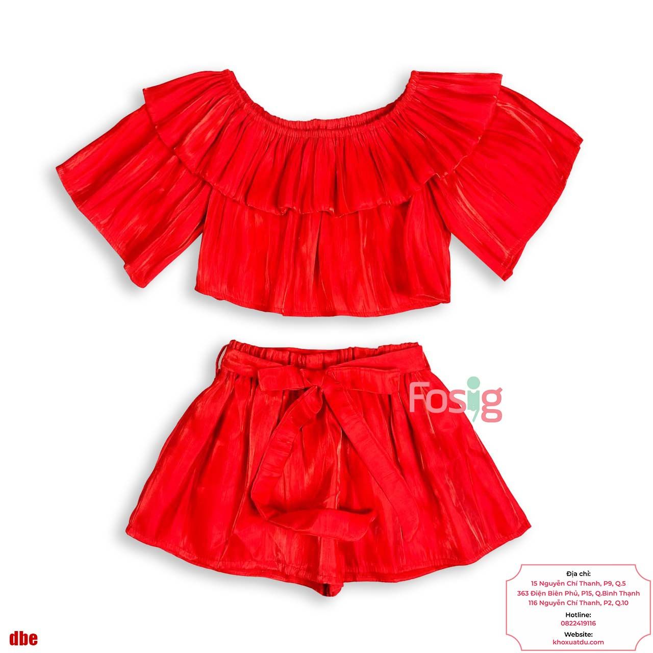  [9-21kg] Set Bộ Áo Nhúng Trễ Vai organza Và Chân Váy Bé Gái - Đỏ 