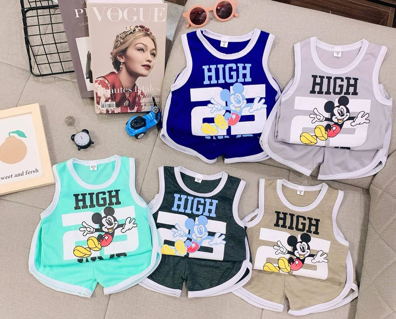  [16-17kg] Set Đồ Bộ Ngắn 3 Lỗ Bé Trai - Xanh Dương Mickey 