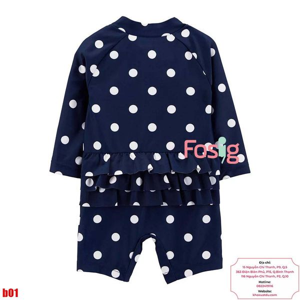  [9-10kg] Đồ Bơi Bé Gái Cter - Navy Chấm Trắng 