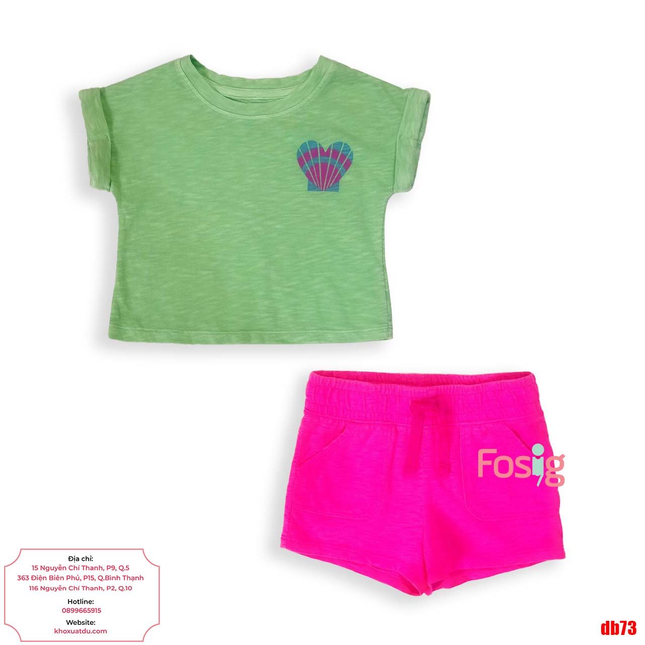 [15-19kg] Set Đồ Bộ Ngắn Áo Croptop CJ Bé Gái - Xanh Quần Hồng 