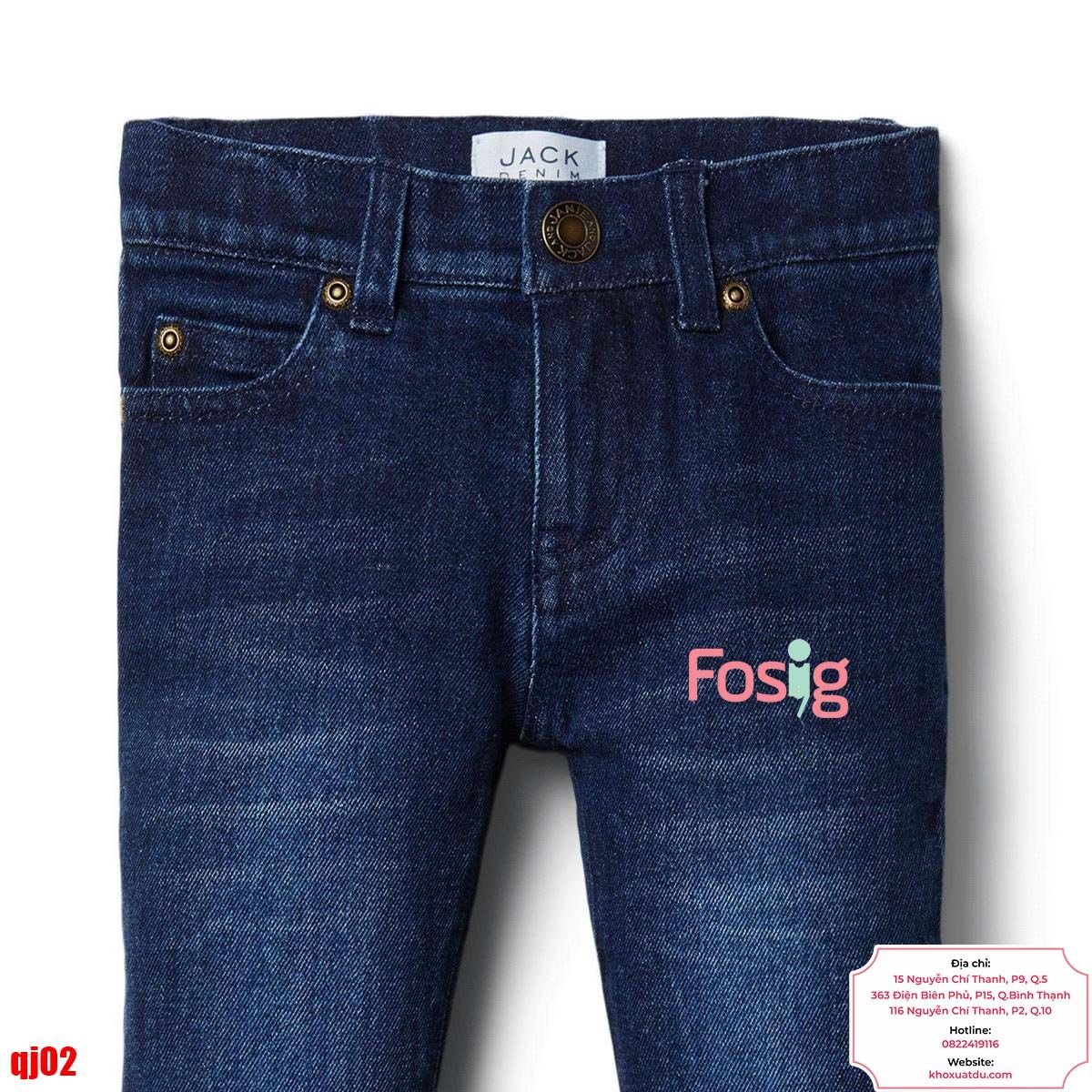  [8-10kg; 13-14kg] Quần Dài Jean Cài Cúc Bé Trai - Xanh Jean Đậm 