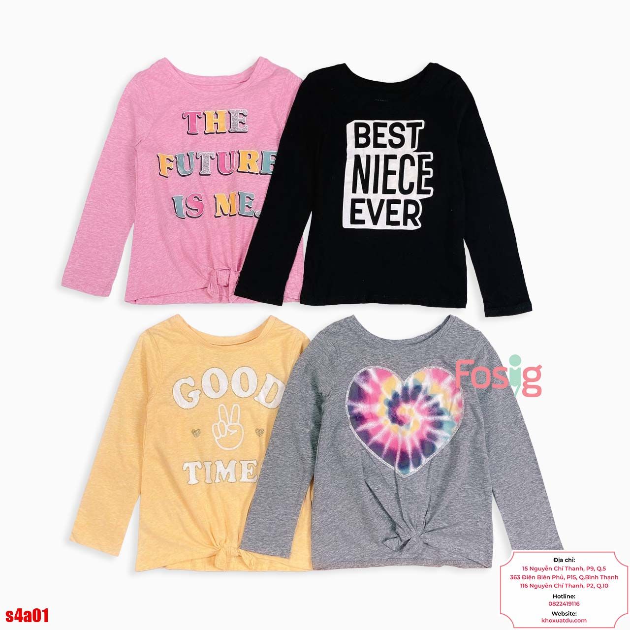  [13-15kg] Set 4 Áo Thun Tay Dài PL + Gara Bé Gái - Combo màu ngẫu nhiên 