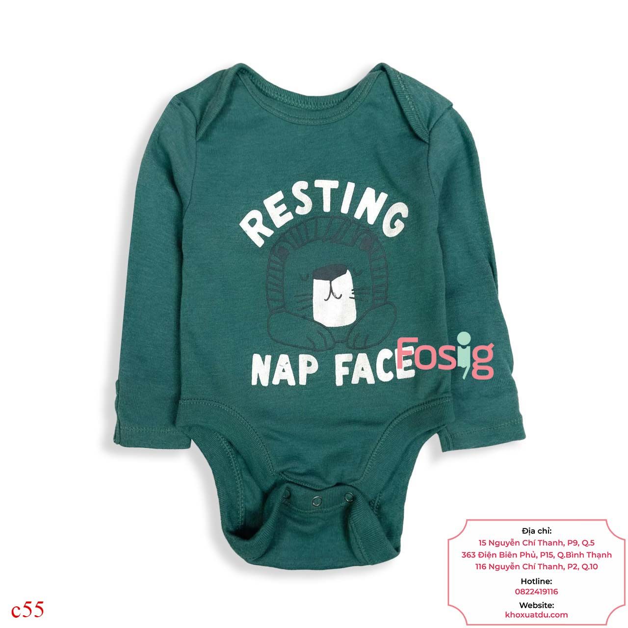  [0-3M ; 12-24M] Bodysuit Tay Dài Bé Trai ON - Xanh Rêu Nhạt Resting 