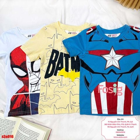  [11-35kg] Set 3 Áo Thun bé trai Cotton Siêu Nhân HM Mix Nhiều Màu- Set màu ngẫu nhiên S3A20 